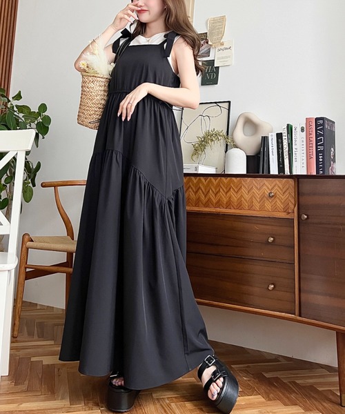 moment+（モーメントプラス）の「ウエストドロストギャザー肩リボン