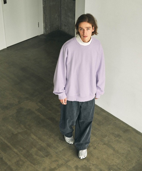 EMMA CLOTHES(エマクローズ)の「ダメージ加工バイオウォッシュヘビーウェイト ルーズクルーネックスウェット(スウェット・メンズ・トップグレー/グリーン/ライトグリーン/アイボリー/ブラック/パープル/チャコール/ブルー・L/M/S)」の19枚目の写真