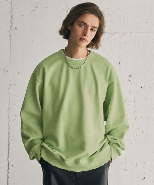 EMMA CLOTHES(エマクローズ)の「ダメージ加工バイオウォッシュヘビーウェイト ルーズクルーネックスウェット(スウェット・メンズ・トップグレー/グリーン/ライトグリーン/アイボリー/ブラック/パープル/チャコール/ブルー・L/M/S)」の11枚目の写真