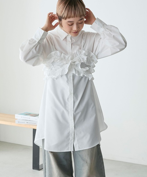 forksy.（フォルクシー）の「【forksy.】【オケージョン対応】フリルビスチェ付きシャツ（シャツ/ブラウス・レディース・オフホワイト/ブルー/ブラック/カーキ・FREE）」の14枚目の写真