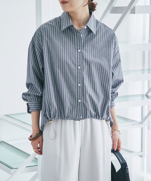 un dix cors（アンディコール）の「ラメストライプドロストシャツ（シャツ/ブラウス・レディース・イエロー/ブルー/ホワイト/チャコールグレー/ブラック・FREE）」の3枚目の写真