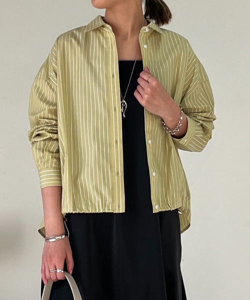 【極美品】BALLSEY　ノーカラー　ストライプ　シャツ　ブラウス　イエロー 極美品】BALLSEY ノーカラー ストライプ シャツ ブラウス