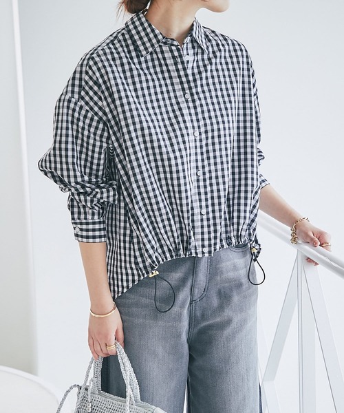 un dix cors（アンディコール）の「ラメストライプドロストシャツ（シャツ/ブラウス・レディース・イエロー/ブルー/ホワイト/チャコールグレー/ブラック・FREE）」の2枚目の写真