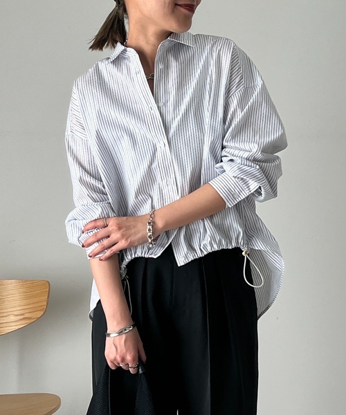 un dix cors（アンディコール）の「ラメストライプドロストシャツ（シャツ/ブラウス・レディース・イエロー/ブルー/ホワイト/チャコールグレー/ブラック・FREE）」の11枚目の写真