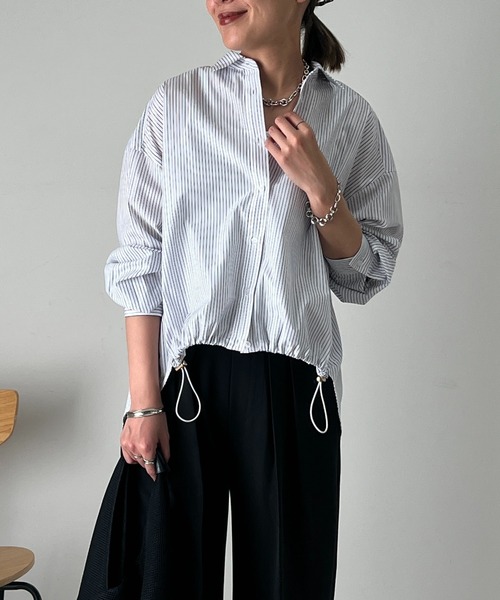 un dix cors（アンディコール）の「ラメストライプドロストシャツ（シャツ/ブラウス・レディース・イエロー/ブルー/ホワイト/チャコールグレー/ブラック・FREE）」の12枚目の写真