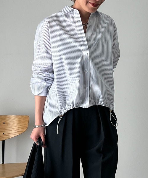 un dix cors（アンディコール）の「ラメストライプドロストシャツ（シャツ/ブラウス・レディース・イエロー/ブルー/ホワイト/チャコールグレー/ブラック・FREE）」の16枚目の写真