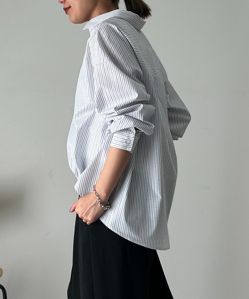 un dix cors（アンディコール）の「ラメストライプドロストシャツ（シャツ/ブラウス・レディース・イエロー/ブルー/ホワイト/チャコールグレー/ブラック・FREE）」の13枚目の写真