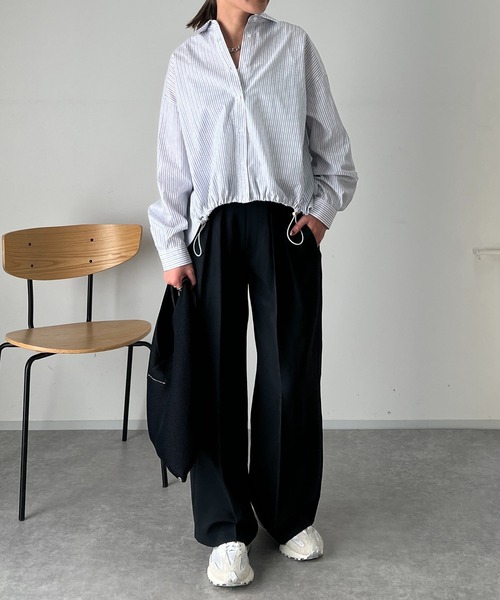 un dix cors（アンディコール）の「ラメストライプドロストシャツ（シャツ/ブラウス・レディース・イエロー/ブルー/ホワイト/チャコールグレー/ブラック・FREE）」の20枚目の写真