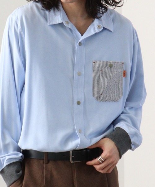 KRIFF MAYER（クリフメイヤー）の「Happy long sleeve snap shirt / ハッピー 長袖 スナップシャツ unisex（シャツ/ブラウス・メンズ・ネイビー/その他2/その他3/サックスブルー/マルチ/グレー・L/XL/M）」の3枚目の写真