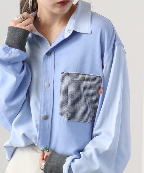 KRIFF MAYER（クリフメイヤー）の「Happy long sleeve snap shirt / ハッピー 長袖 スナップシャツ unisex（シャツ/ブラウス・メンズ・ネイビー/その他2/その他3/サックスブルー/マルチ/グレー・L/XL/M）」の4枚目の写真