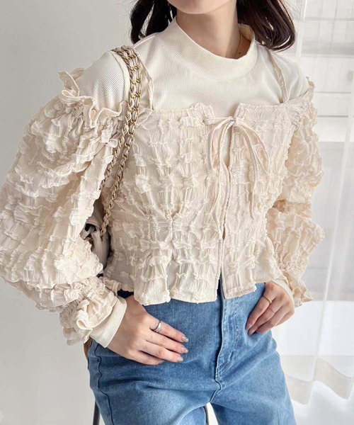 one after another NICE CLAUP（ワンアフターアナザーナイスクラップ）の「2枚セットオフショルブラウス（アンサンブル・レディース・ブラック/アイボリー/サックスブルー・FREE）」の2枚目の写真