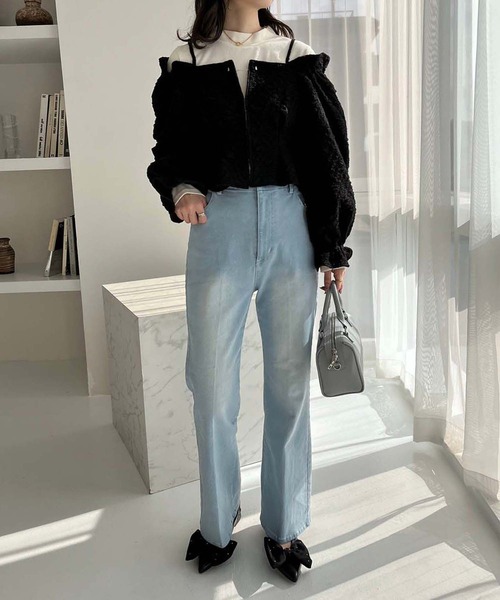 one after another NICE CLAUP（ワンアフターアナザーナイスクラップ）の「2枚セットオフショルブラウス（アンサンブル・レディース・ブラック/アイボリー/サックスブルー・FREE）」の5枚目の写真