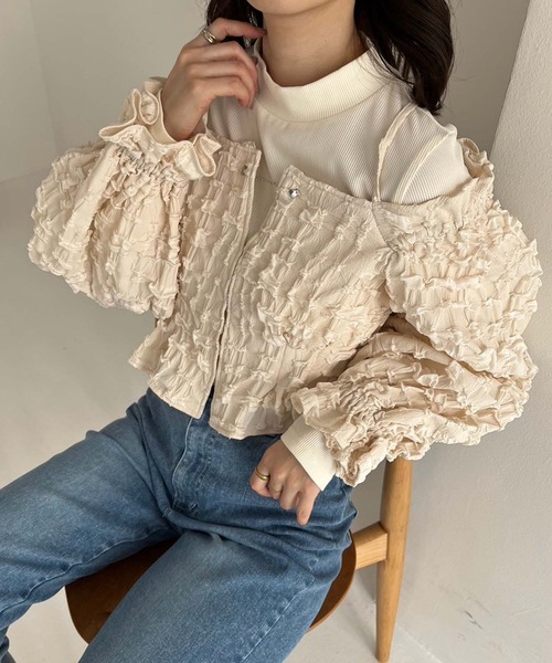 one after another NICE CLAUP（ワンアフターアナザーナイスクラップ）の「2枚セットオフショルブラウス（アンサンブル・レディース・ブラック/アイボリー/サックスブルー・FREE）」の17枚目の写真