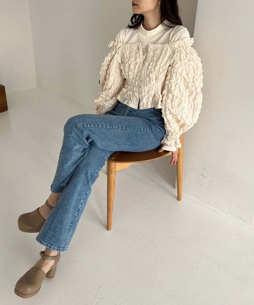 one after another NICE CLAUP（ワンアフターアナザーナイスクラップ）の「2枚セットオフショルブラウス（アンサンブル・レディース・ブラック/アイボリー/サックスブルー・FREE）」の9枚目の写真