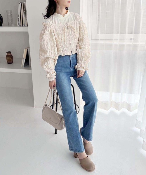 one after another NICE CLAUP（ワンアフターアナザーナイスクラップ）の「2枚セットオフショルブラウス（アンサンブル・レディース・ブラック/アイボリー/サックスブルー・FREE）」の22枚目の写真