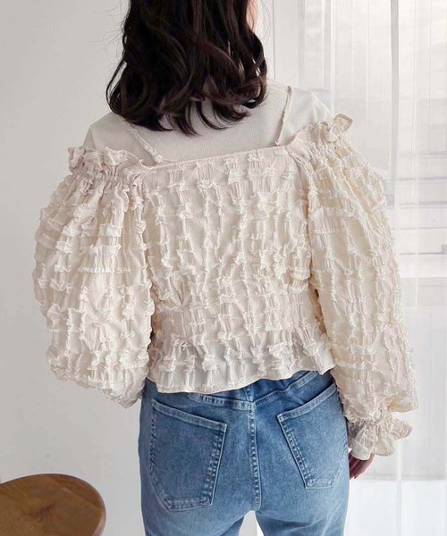 one after another NICE CLAUP（ワンアフターアナザーナイスクラップ）の「2枚セットオフショルブラウス（アンサンブル・レディース・ブラック/アイボリー/サックスブルー・FREE）」の21枚目の写真