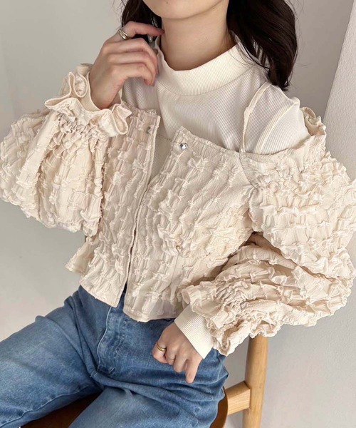 one after another NICE CLAUP（ワンアフターアナザーナイスクラップ）の「2枚セットオフショルブラウス（アンサンブル・レディース・ブラック/アイボリー/サックスブルー・FREE）」の20枚目の写真