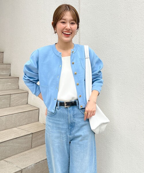 NOLLEY’S（ノーリーズ）の「◇【WEB限定】ポッケ付きクルーネックカーディガン（カーディガン/ボレロ・レディース・オフホワイト/ネイビー/ライトブルー・FREE）」の13枚目の写真