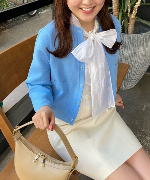 NOLLEY’S（ノーリーズ）の「◇【WEB限定】ポッケ付きクルーネックカーディガン（カーディガン/ボレロ・レディース・オフホワイト/ネイビー/ライトブルー・FREE）」の6枚目の写真