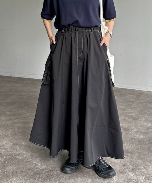 CPCM（シーピーシーエム）の「ツイルフレアカーゴスカート（スカート・レディース・モスグリーン/アイボリー/ブラック/カーキ/ブラック系その他・FREE）」の4枚目の写真