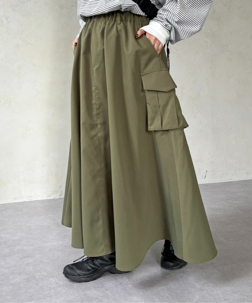CPCM（シーピーシーエム）の「ツイルフレアカーゴスカート（スカート・レディース・モスグリーン/アイボリー/ブラック/カーキ/ブラック系その他・FREE）」の5枚目の写真