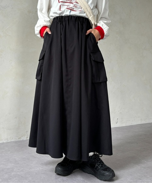 CPCM（シーピーシーエム）の「ツイルフレアカーゴスカート（スカート・レディース・モスグリーン/アイボリー/ブラック/カーキ/ブラック系その他・FREE）」の3枚目の写真