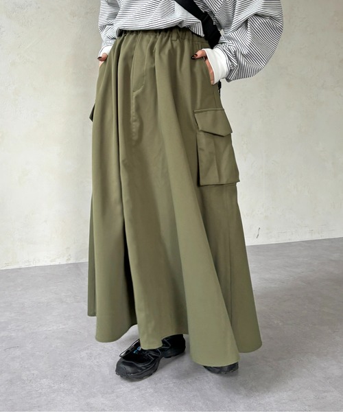 CPCM（シーピーシーエム）の「ツイルフレアカーゴスカート（スカート・レディース・モスグリーン/アイボリー/ブラック/カーキ/ブラック系その他・FREE）」の13枚目の写真