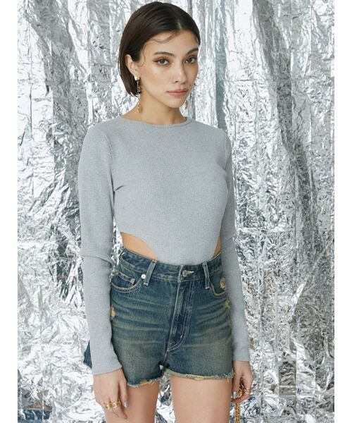 EVRIS（エヴリス）の「リブボディスーツ（Tシャツ/カットソー・レディース・ホワイト/ブラック/グレー・FREE）」の4枚目の写真