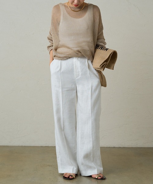 LOUNGEDRESS(ラウンジドレス)の「リネンセミワイドパンツ(スラックス・レディース・ベージュ/ピンク/オフホワイト/ブラック・SMALL/MEDIUM)」の5枚目の写真