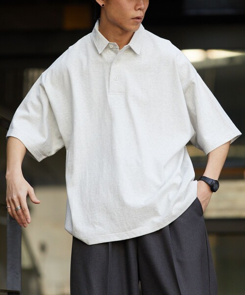 FREAK'S STORE（フリークスストア）の「限定展開 9オンス Heavyweight ビッグシルエット ヘビーウェイト ポロシャツ/オーバーサイズポロ（ポロシャツ・メンズ・グレイッシュベージュ/ブラウン/ネイビー/ブラック/アッシュグレー/ホワイト・SMALL/MEDIUM/LARGE）」の4枚目の写真