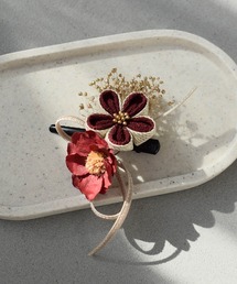 utatane | 髪飾り クリップ つまみ細工 梅&リボン 日本製(和装小物)