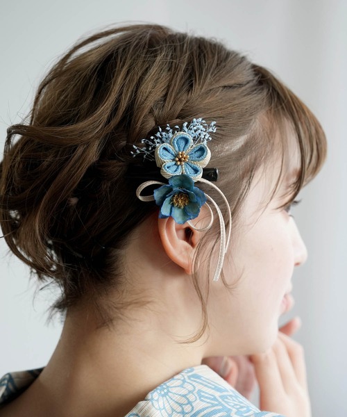 utatane（ウタタネ）の「髪飾り クリップ つまみ細工 梅＆リボン 日本製（和装小物・レディース・クリーム/ピンク/ブルー/レッド・FREE）」の16枚目の写真