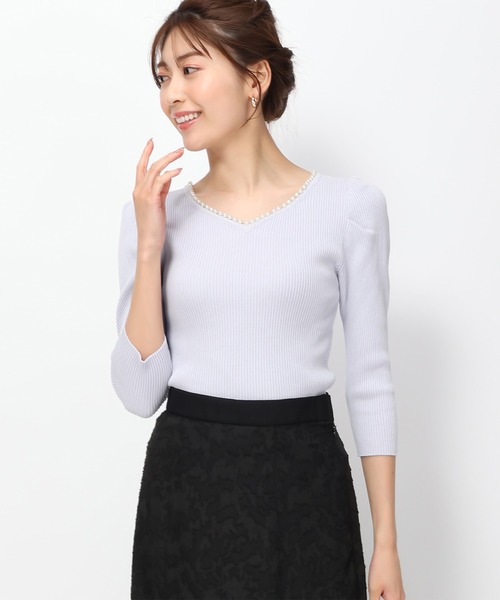 MISCH MASCH（ミッシュマッシュ）の「ハートパールネックニット/MM418310（ニット/セーター・レディース・ホワイト/ライトグリーン/ブルー/ブラック・ﾌﾘ-）」の4枚目の写真