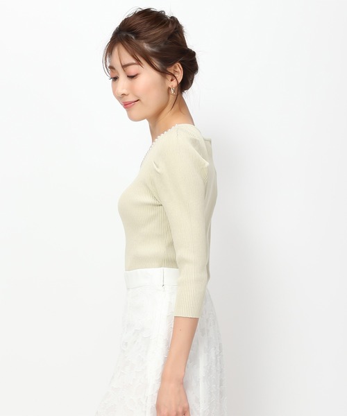 MISCH MASCH（ミッシュマッシュ）の「ハートパールネックニット/MM418310（ニット/セーター・レディース・ホワイト/ライトグリーン/ブルー/ブラック・ﾌﾘ-）」の6枚目の写真