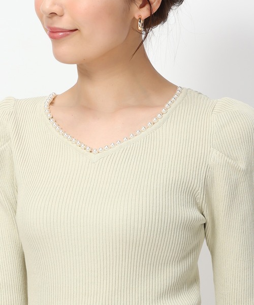 MISCH MASCH（ミッシュマッシュ）の「ハートパールネックニット/MM418310（ニット/セーター・レディース・ホワイト/ライトグリーン/ブルー/ブラック・ﾌﾘ-）」の9枚目の写真