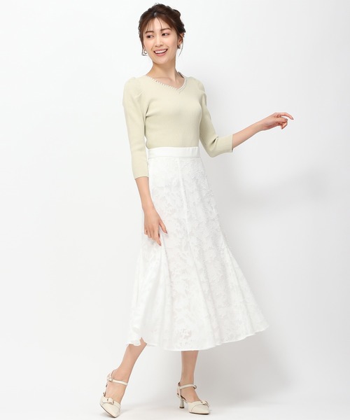 MISCH MASCH（ミッシュマッシュ）の「ハートパールネックニット/MM418310（ニット/セーター・レディース・ホワイト/ライトグリーン/ブルー/ブラック・ﾌﾘ-）」の5枚目の写真