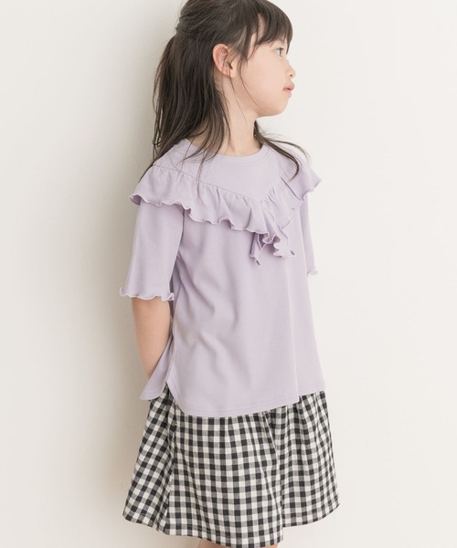 URBAN RESEARCH DOORS(アーバンリサーチドアーズ)の「メローフリルリブTシャツ(KIDS)(Tシャツ/カットソー・キッズ・パープル/オフホワイト・135/120/105)」の2枚目の写真