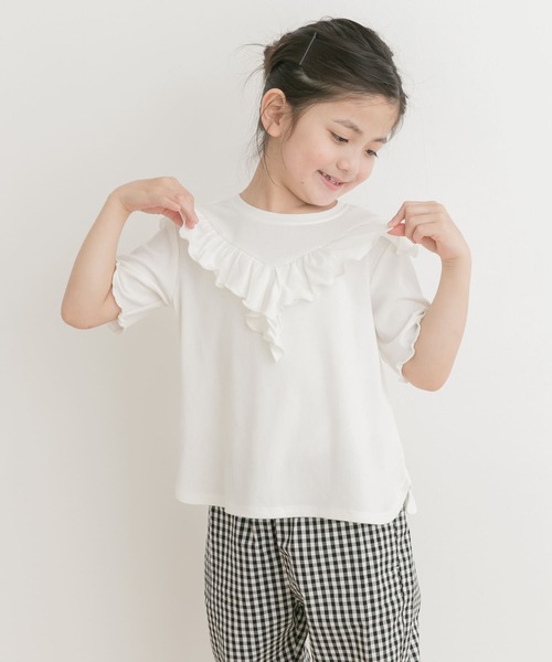 URBAN RESEARCH DOORS(アーバンリサーチドアーズ)の「メローフリルリブTシャツ(KIDS)(Tシャツ/カットソー・キッズ・パープル/オフホワイト・135/120/105)」の1枚目の写真