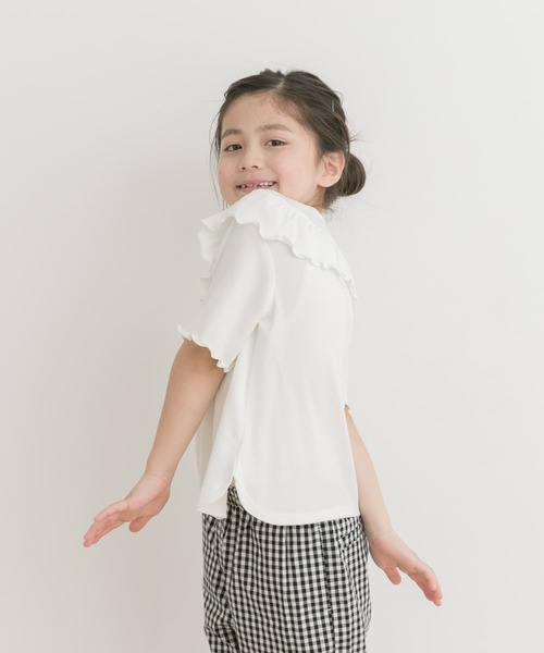 URBAN RESEARCH DOORS(アーバンリサーチドアーズ)の「メローフリルリブTシャツ(KIDS)(Tシャツ/カットソー・キッズ・パープル/オフホワイト・135/120/105)」の4枚目の写真