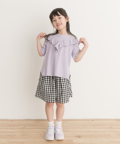 URBAN RESEARCH DOORS(アーバンリサーチドアーズ)の「メローフリルリブTシャツ(KIDS)(Tシャツ/カットソー・キッズ・パープル/オフホワイト・135/120/105)」の14枚目の写真
