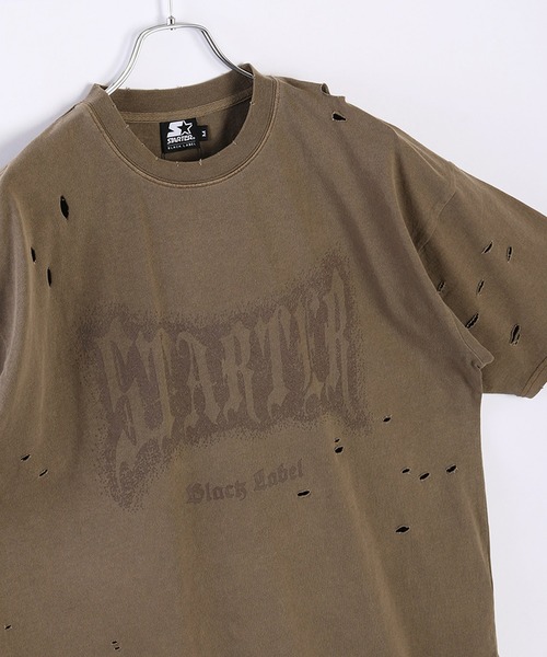 STARTER(スターター)の「STARTER ピグメント&ダメージ加工 天竺プリント半袖Tシャツ(Tシャツ/カットソー・メンズ・ベージュ/ホワイト/グリーン/スミクロ・M/L/XL)」の1枚目の写真