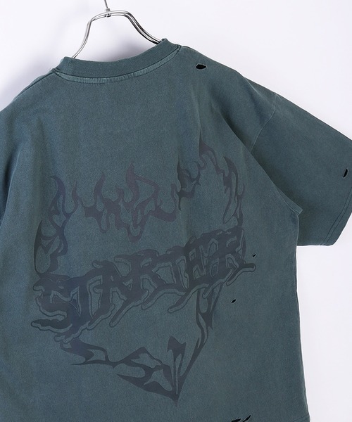 STARTER(スターター)の「STARTER ピグメント&ダメージ加工 天竺プリント半袖Tシャツ(Tシャツ/カットソー・メンズ・ベージュ/ホワイト/グリーン/スミクロ・M/L/XL)」の4枚目の写真