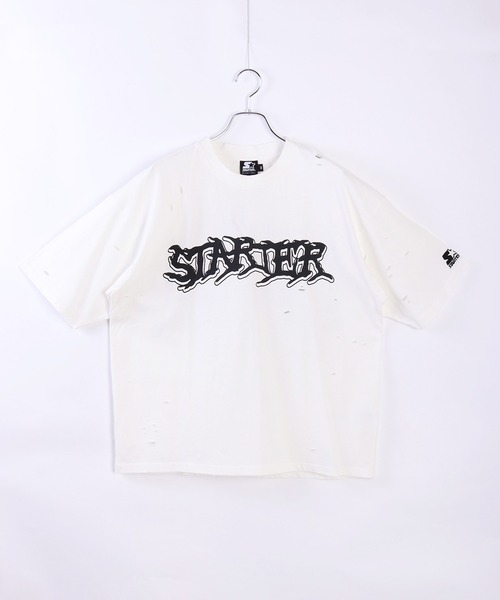 STARTER(スターター)の「STARTER ピグメント&ダメージ加工 天竺プリント半袖Tシャツ(Tシャツ/カットソー・メンズ・ベージュ/ホワイト/グリーン/スミクロ・M/L/XL)」の5枚目の写真