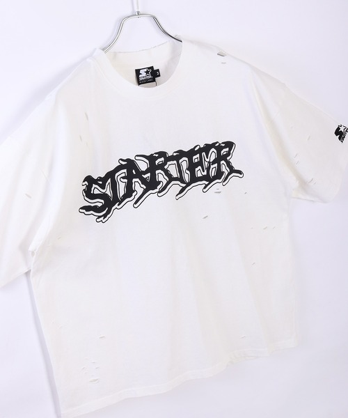STARTER(スターター)の「STARTER ピグメント&ダメージ加工 天竺プリント半袖Tシャツ(Tシャツ/カットソー・メンズ・ベージュ/ホワイト/グリーン/スミクロ・M/L/XL)」の7枚目の写真