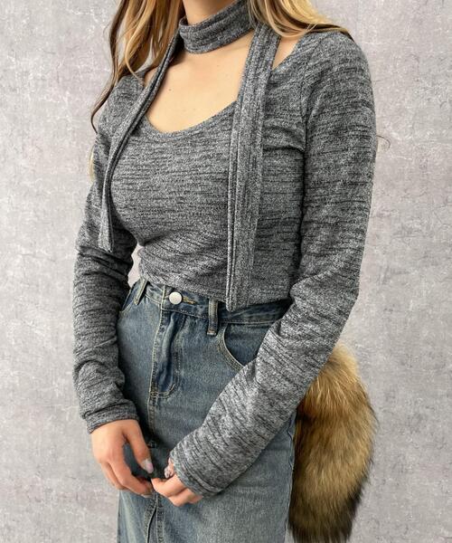 dispark（ディスパーク）の「DISPARK/チョーカー付きスラブニットプルオーバー（ニット/セーター・レディース・グレー・FREE）」の3枚目の写真