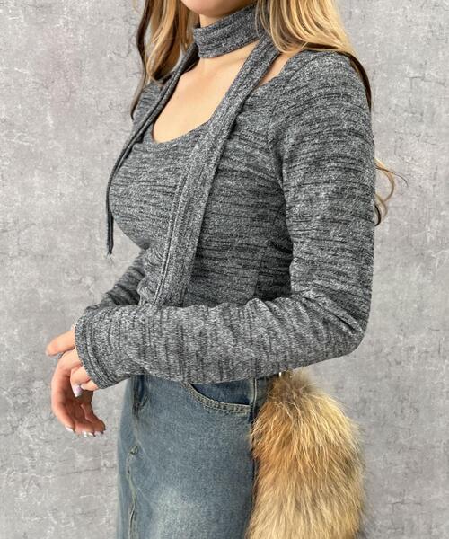 dispark（ディスパーク）の「DISPARK/チョーカー付きスラブニットプルオーバー（ニット/セーター・レディース・グレー・FREE）」の4枚目の写真