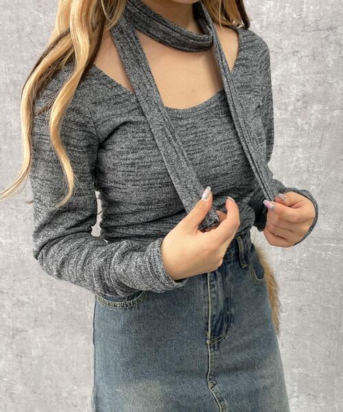 dispark（ディスパーク）の「DISPARK/チョーカー付きスラブニットプルオーバー（ニット/セーター・レディース・グレー・FREE）」の5枚目の写真