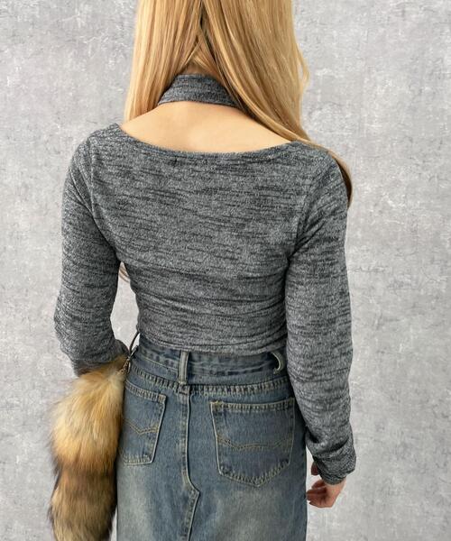 dispark（ディスパーク）の「DISPARK/チョーカー付きスラブニットプルオーバー（ニット/セーター・レディース・グレー・FREE）」の10枚目の写真