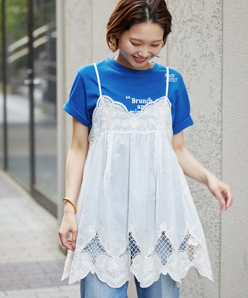 SLOBE IENA スローブイエナ　キャミ　レイヤード 刺繍　ネイビー SLOBE IENA（スローブイエナ）の「《WEB・一部店舗限定/追加》ドット