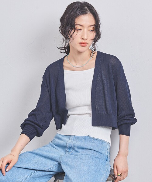 UNITED ARROWS（ユナイテッドアローズ）の「ボタンレス クロップド カーディガン（カーディガン/ボレロ・レディース・ベージュ/ネイビー/ホワイト・FREE）」の7枚目の写真